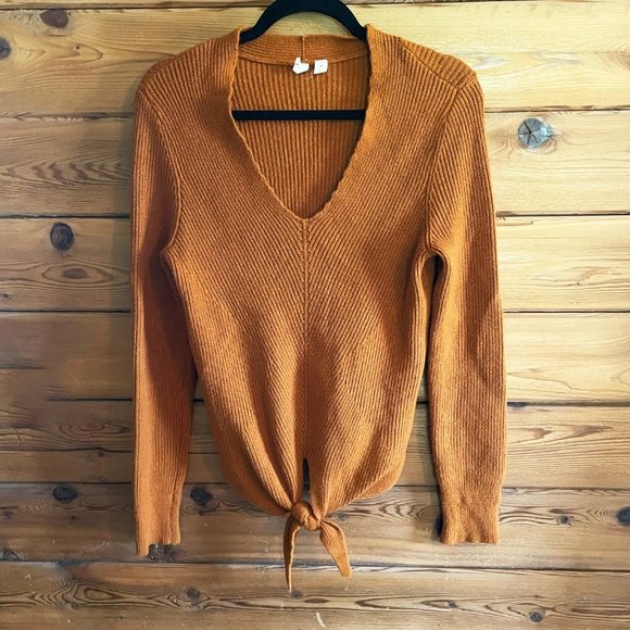 Anthropologie Moth Sweater Freeport Ribbed Knit V Neck Tie Front  Extra Small - Picture 2 of 8